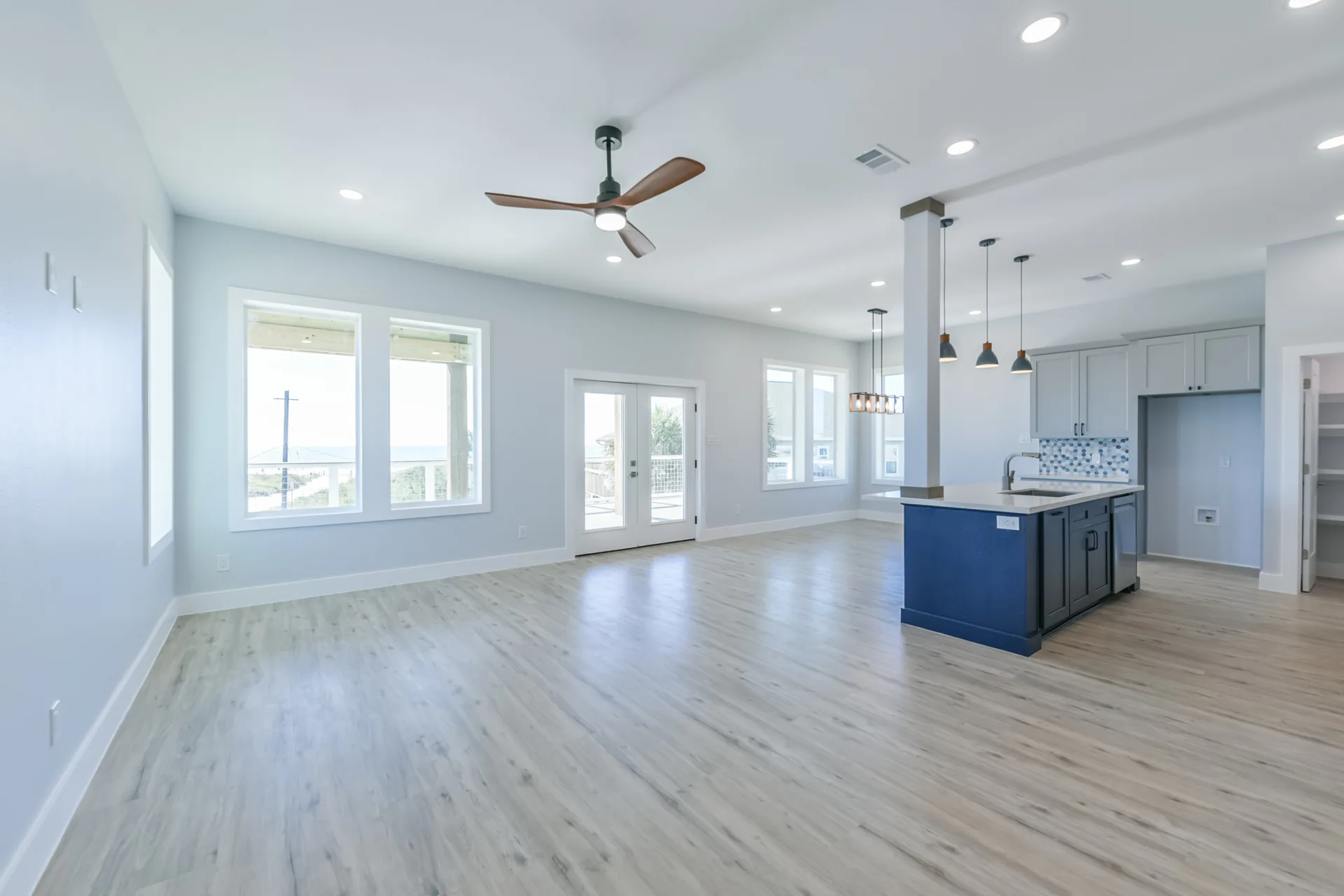 Wide view of the 11 Mile great room showing the open plan and abundant natural light