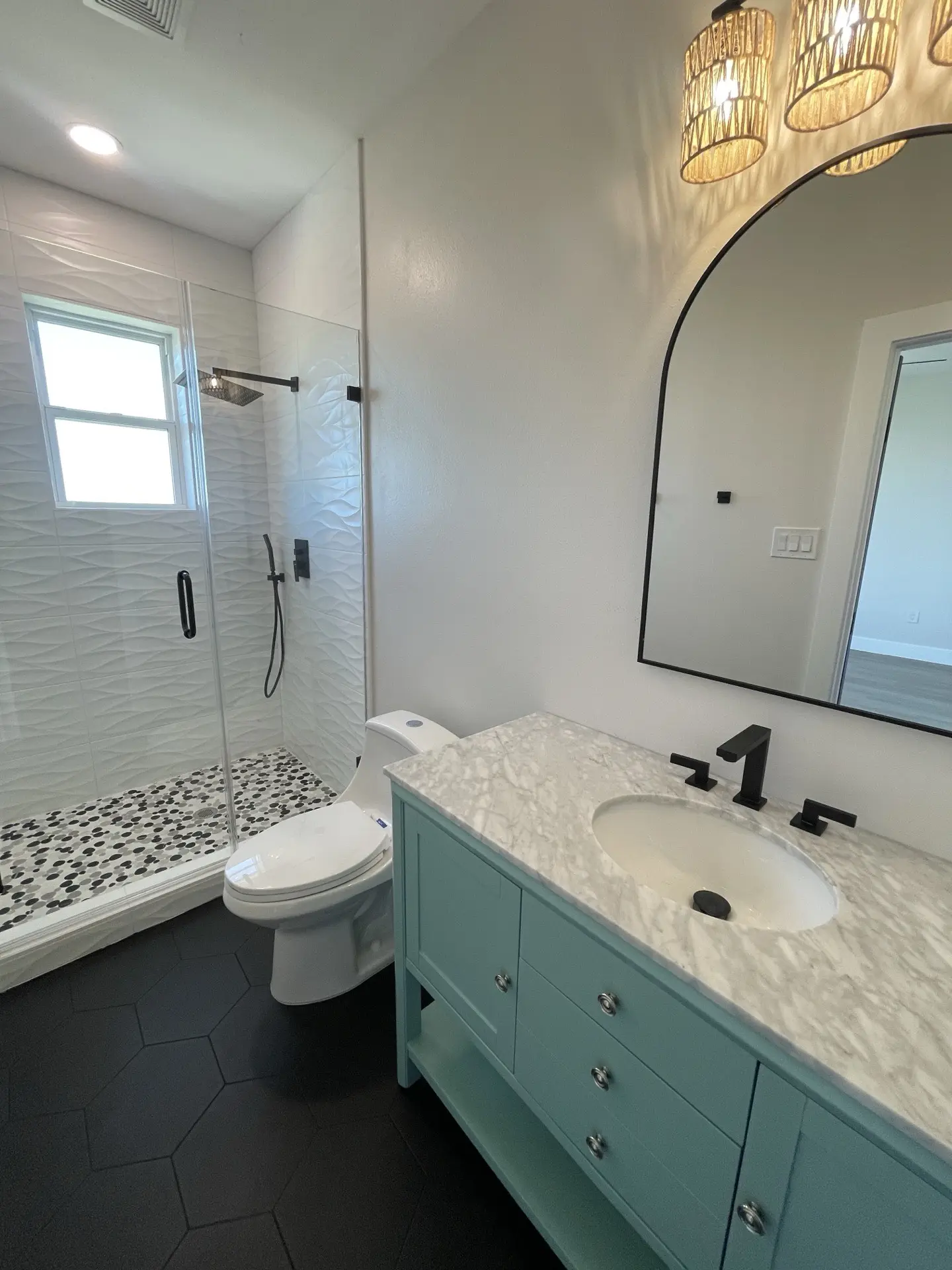Bathroom teal vanity